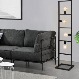 Lampadar Plauen din metal negru cu 4 socluri E27, 142,5 cm