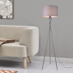 Lampadar modern Grenoble gri cu abajur textil si cadru metalic
