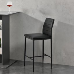 Set 2 scaune de bar Lidköping negre cu spatar si tapiterie din piele ecologica