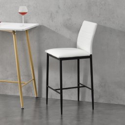 Set 2 scaune de bar Lidköping albe cu spatar, piele ecologica si cadru metalic