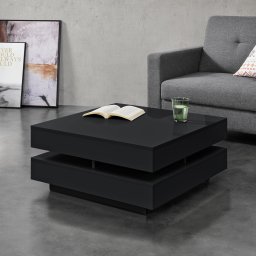 Masa de cafea Märsta 75 x 75 x 35,5 cm, negru lucios, cu rafturi