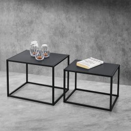 Set 2 mese laterale Archsum dreptunghiulare, stil industrial, negre