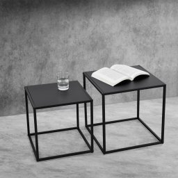 Set 2 mese laterale patrate negre din metal, stil industrial