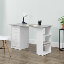 Birou Lemberg 120x50x72 cm cu 3 sertare si rafturi, alb/gri