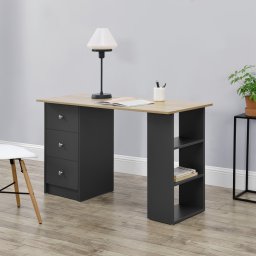 Birou Lemberg 120x50x72 cm cu 3 sertare si raft, gri închis/lemn