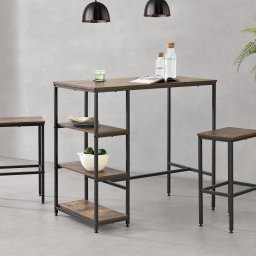 Masa de bar Vaxjo 100x109x60 cm cu 3 rafturi, maro închis