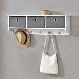 Cuier de perete Horsens cu 3 cutii de depozitare, alb/gri, 100x20x30 cm