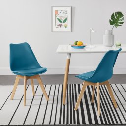 Set 2 scaune dining Fläten turcoaz, tapitate, cu picioare din lemn