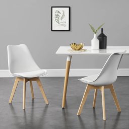 Set 2 scaune dining albe din piele ecologica si lemn Fläten