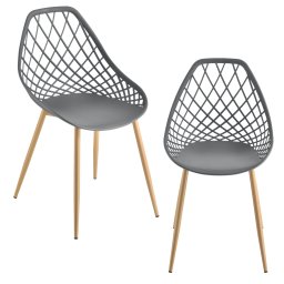 Set 2 scaune dining gri Warsaw cu picioare aspect lemn, en.casa