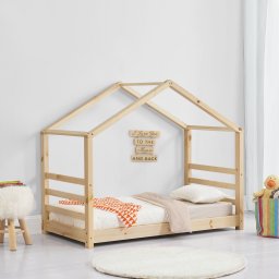 Pat pentru copii tip casuta 80x160 cm din lemn de pin cu somiera