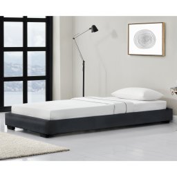 Pat tapitat Masari 90x200 cm cu somiera, negru, Corium