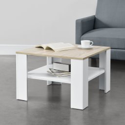 Masa de cafea Aachen 60x60x40 cm cu raft, alb si stejar