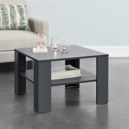 Masa de cafea Aachen 60x60x40 cm cu raft, gri închis, en.casa