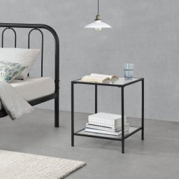 Masa laterala Norrtalje din sticla securizata si otel, 55x45x45 cm