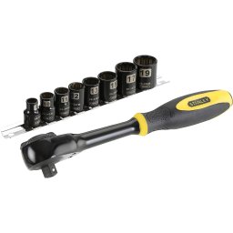 Set tubulare 3/8 cu clichet Stanley Rotator, 10 piese, finisaj cromat negru