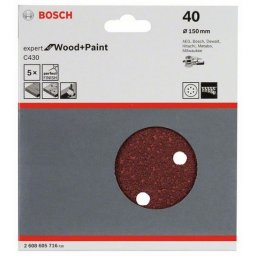Set 5 foi abrazive Bosch C430, 150 mm, granulatie 40 pentru lemn si vopsea