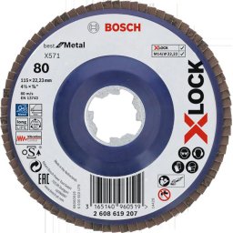 Disc lamelar Bosch X-LOCK 115 mm, granulatie 80, pentru metal si inox