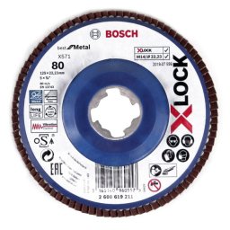 Disc lamelar Bosch X-LOCK 125 mm, granulatie 80, pentru metal si inox