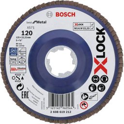 Disc lamelar Bosch X-LOCK 125 mm G120 pentru metal si inox, placa plastic