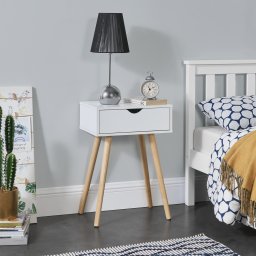 Noptiera alba cu sertar Sörby, stil scandinav, pentru dormitor