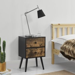 Noptiera retro cu 2 sertare, negru si lemn maro, [en.casa]