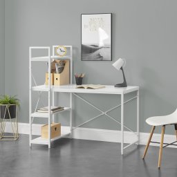 Birou alb cu raft Stavanger 120x60x122 cm, design modern
