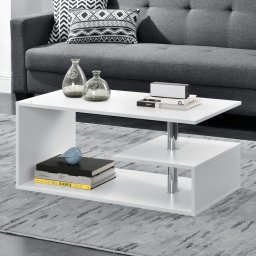 Masa de cafea Haarlem alba 90x50x41 cm cu polita, stil modern