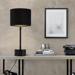 Lampa de masa Deventer negru cu abajur textil si accente cupru
