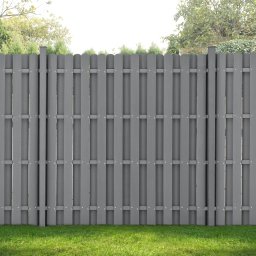 Gard de gradina WPC gri 185x193 cm cu stalpi si accesorii