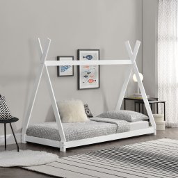 Pat copii tip cort Onejda 90x200 cm, lemn de pin alb, cu somiera