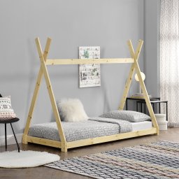 Pat copii Tipi Onejda din lemn natur 90x200 cm, cu somiera