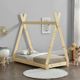 Pat pentru copii Onejda tip cort din lemn natur 70x140 cm