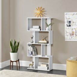 Biblioteca Brattahlid alba cu 8 compartimente pentru carti si decor