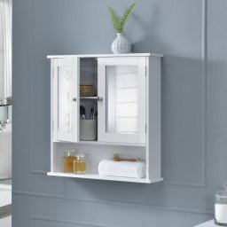 Dulap baie suspendat cu oglinda Locust, alb, 58x56x13 cm