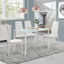 Masa dining Enschede alba 105x60 cm cu blat din sticla si cadru metalic