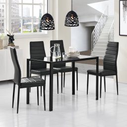 Masa dining Enschede neagra cu blat din sticla 105x60x75 cm