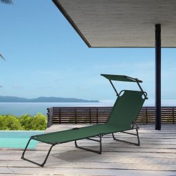 Sezlong pliabil Lomeda cu copertina reglabila, verde închis, 187x53 cm