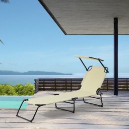 Sezlong pliabil Lomeda cu copertina reglabila, 187x53x27 cm, bej