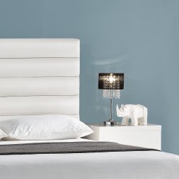 Lampa de masa neagra cu cristale si abajur textil 40 cm