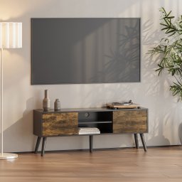 Comoda TV Eskilstuna cu 2 usi si 2 rafturi, negru si lemn închis