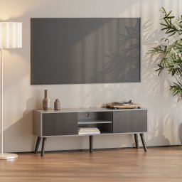 Comoda TV Eskilstuna cu 2 usi si 2 rafturi, gri deschis/negru