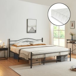 Pat metalic Florenta 180x200 cm cu saltea din spuma rece, negru