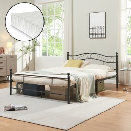 Pat metalic Florenta 140x200 cm cu saltea din spuma rece, negru