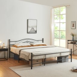 Pat metalic Florenta 180x200 cm negru mat, cadru din otel