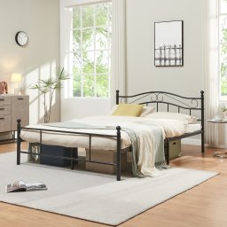 Pat metalic Florenta 140x200 cm, negru mat, stil elegant