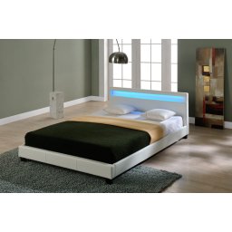 Pat tapitat LED Paris 180x200 cm alb din piele ecologica, cu somiera