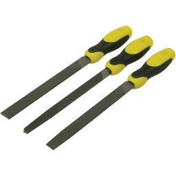 Set 3 pile semifine Stanley 200 mm cu maner ergonomic bimaterial
