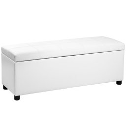 Bancheta cu depozitare Bukit 118x37x43 cm, piele ecologica alba
