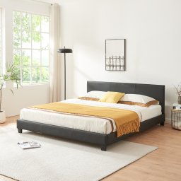 Pat tapitat din piele ecologica 180x200 cm negru, cu somiera Corium